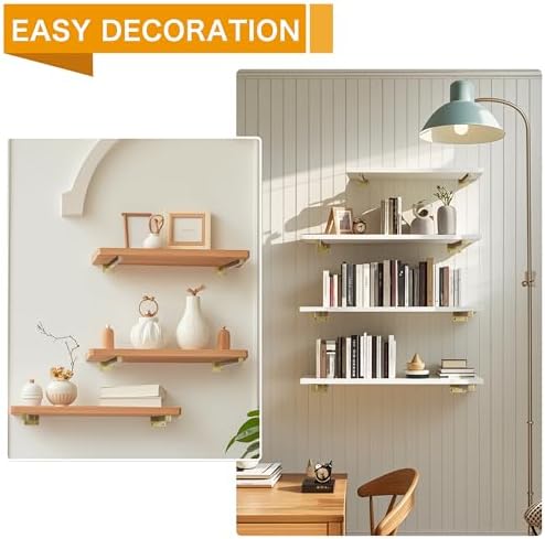 EZYDECOR 6 Pcs Gold Shelf Brackets Heavy Duty Brackets for Shelves 12 Inch