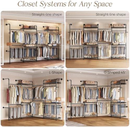 Closet Organizers Wall Mounted Closet System, 4-Row Heavy Duty Garment Clothe...