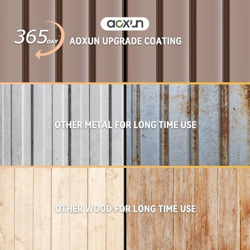 Aoxun 8'x6' Shed with Floor Galvanized Steel Outdoor Storage Shed Brown