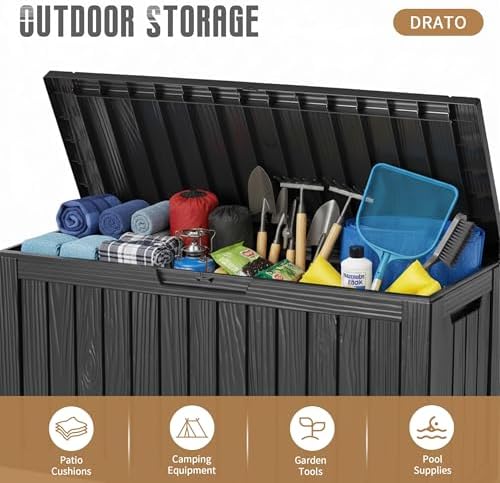 DRATO 135 Gallon Deck Boxes Outdoor Waterproof Storage Box with Wheels