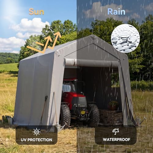Aoxun 10x10 FT Outdoor Portable Storage Shed Tent for Motorcycle,Gray