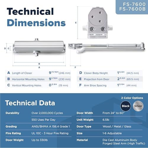Commercial Door Closer – Heavy Duty Grade 1 Automatic Door Closer for Commerc...