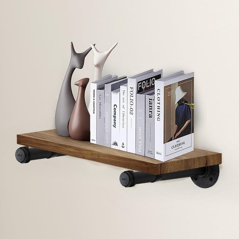 6 Inch Black Industrial Pipe Floating Clothing Rack Wall Mounted, 6 Pack