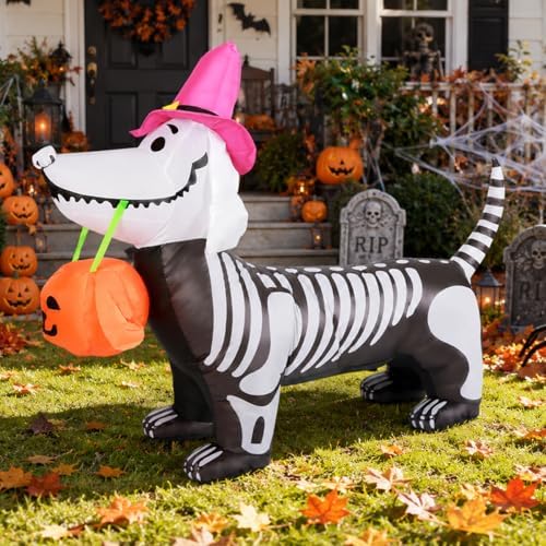 GOOSH 5.5 FT Halloween Inflatables Outdoor Decorations Skeleton Puppy Inflata...
