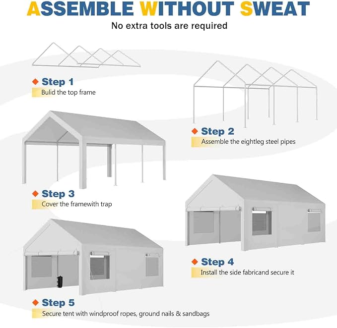 JAMFLY 12x20 ft Heavy Duty Carport