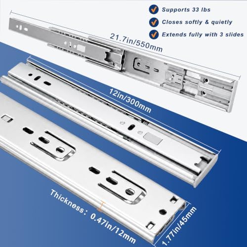 12 inch Soft Close Drawer Slides 6 Pairs (12 Pcs) Heavy Duty Cabinet Side Mou...