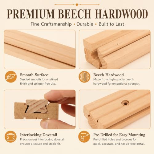 CYEAH 6 Pcs Wood Drawer Slides, 17 inch Wooden Drawer Slides, Wooden Undermou...