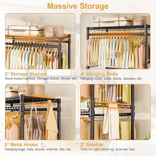 ULIFHOME Rolling Clothes Rack, Clothing Racks for Hanging Clothes, Black