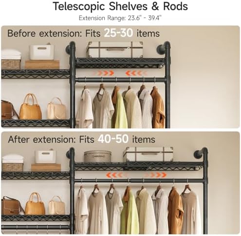 ONBRILL H3 Plus Expandable Wall Mounted Closet System Clothes Rack Black