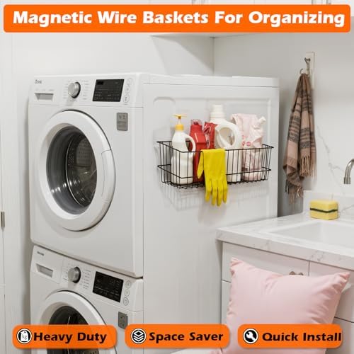 MUTUACTOR Heavy Duty Magnetic Basket,2PCS Solid Metal Magnet Storage Shelves ...