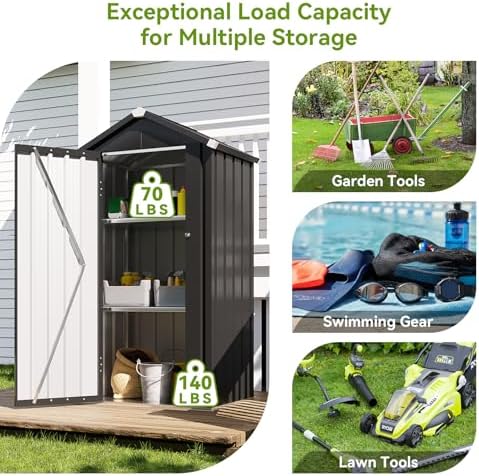 Aoxun Vertical Outdoor Storage Cabinet 2.5’x2’ with Floor & Shelves Black