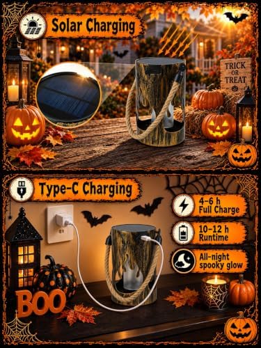 4 Pack Solar Halloween Lanterns Outdoor with Flickering Flame