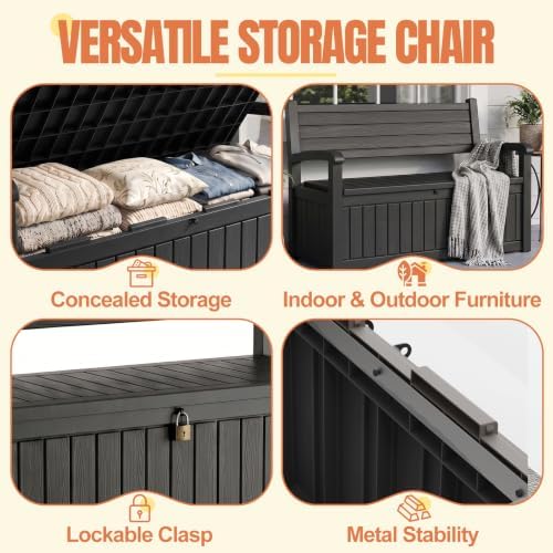 Storage Bench Outdoor Deck Box, 120 Gallon Lockable Patio Furniture