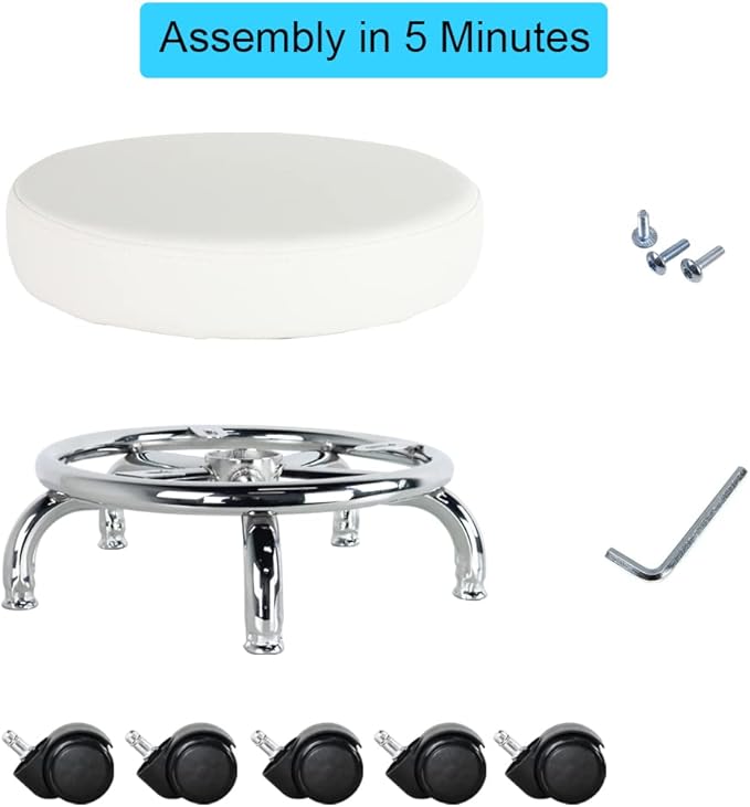 Modern Roller Seat PU Leather Low Round Rolling Stool 360 Swivel Small Stool