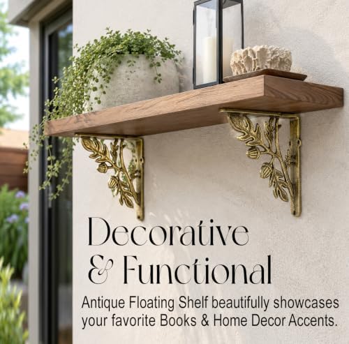 NACH Decorative Shelf Brackets, 4 Pack of 7 x 1.8 x 7 inch, Gold Cast Iron Ru...