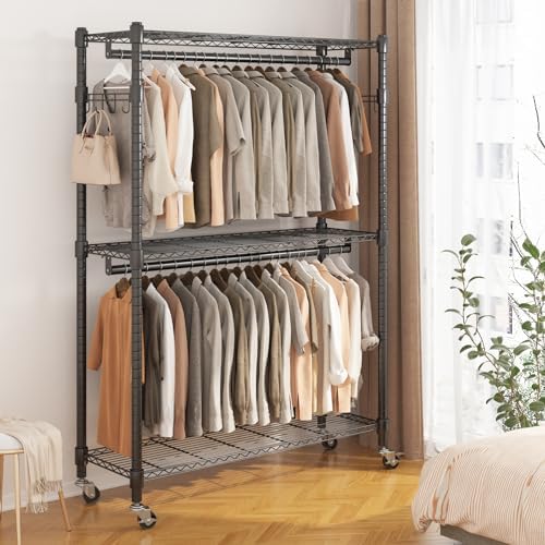 BATHWA Heavy Duty Rolling Clothes Rack with Wheels, 640 lb Hanger Rack & ...