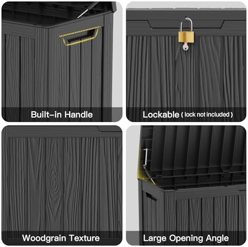Mars Villa 90 Gallon Outdoor Storage Box, Deck Box Waterproof, Black