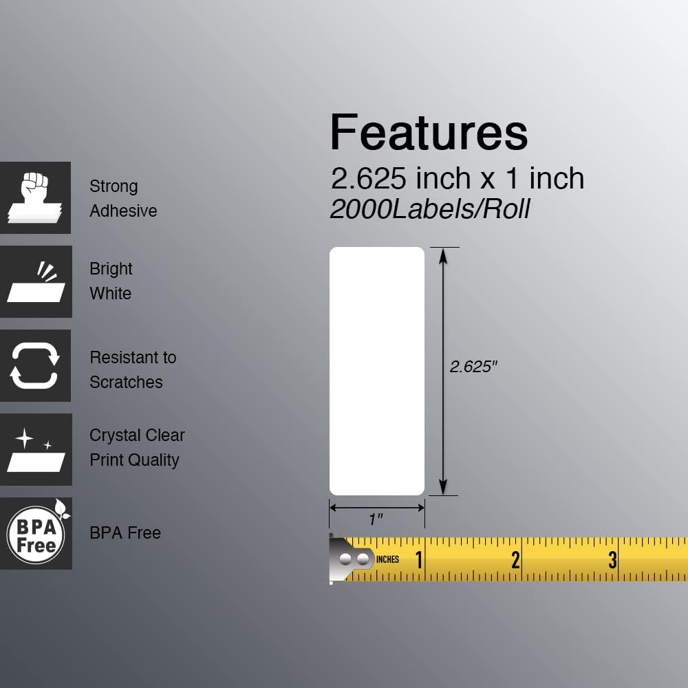 BETCKEY - 2.625" x 1" (67 mm x 25 mm) Thermal Labels, [10 Roll/2000...