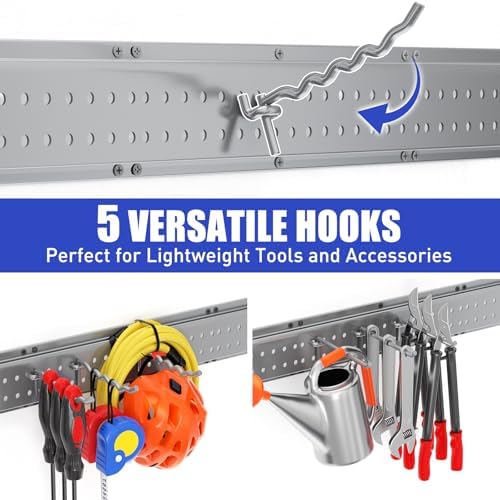 Garage Tool Organizer Wall Mount 49.5 inches with 10 Adjustable Heavy-Duty Ho...