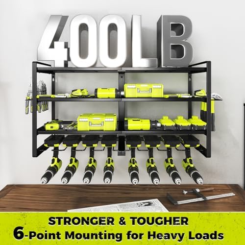 KAFAHOM Power Tool Organizer-8 Drill Holder Wall Mount,4 Layer Heavy Duty Met...