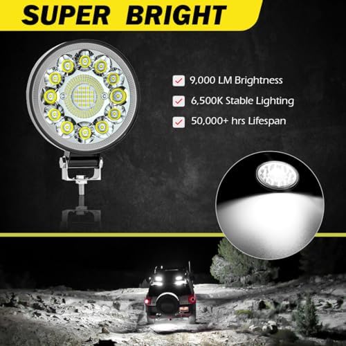 LED Spot Work Lights, 4 Inch LED Light Pods 99W Round Off Road Driving Light ...