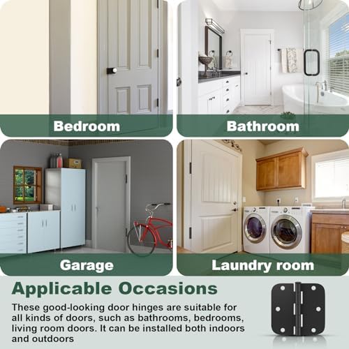 Estmoon 50 Pack 3.5 x 3.5 Inch Rounded Door Hinges Matte Black, 5/8" Rad...