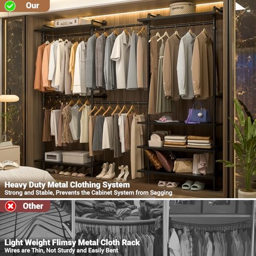 Aheaplus Industrial Pipe Clothing Rack, Expandable Garment Rack, Closet Syste...