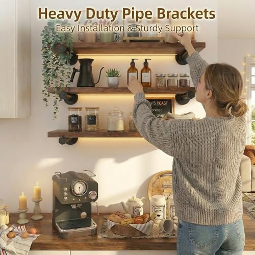 8 Inch Industrial Pipe Shelf Brackets Set of 8, Black Wall Shelving