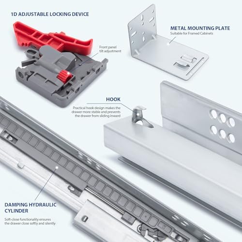 LONTAN 1 Pair Hidden Undermount Soft Close Drawer Slides 18 Inch