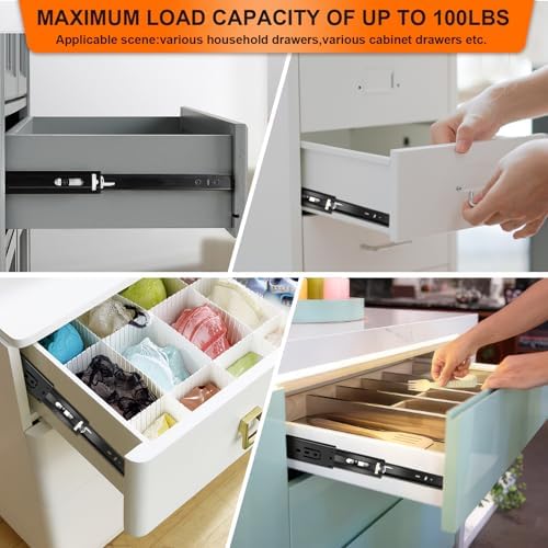 18 inch Drawer Slides 6 Pairs (12pcs) Soft Close 3 fold Full Extension Side M...
