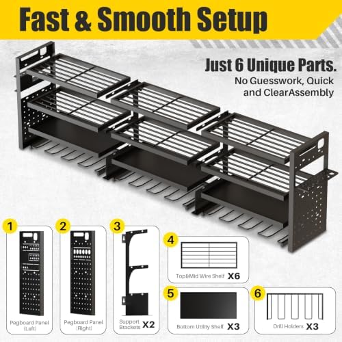 Large 49'' Wide Power Tool Organizer Wall Mount, 4-Tier