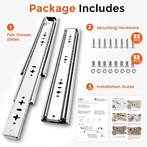 32 Inch Heavy Duty Drawer Slides, Side Mount Full Extension Ball Bearing Draw...