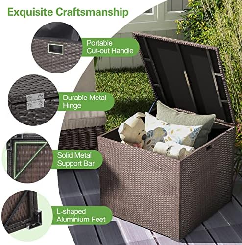 HAPPYGRILL Outdoor Storage Deck Box, 72 Gallon Square Wicker Patio Rattan Sto...