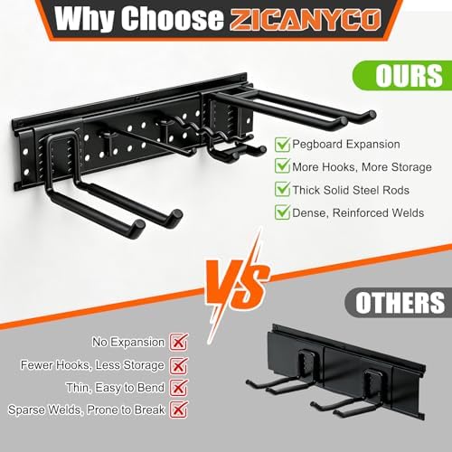 Garage Tool Organizer Wall Mount 66 inches with 13 Adjustable Heavy-Duty Hook...