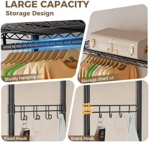 Golpart Heavy Duty Rolling Clothes Rack Wheels Portable Metal Garment Rack