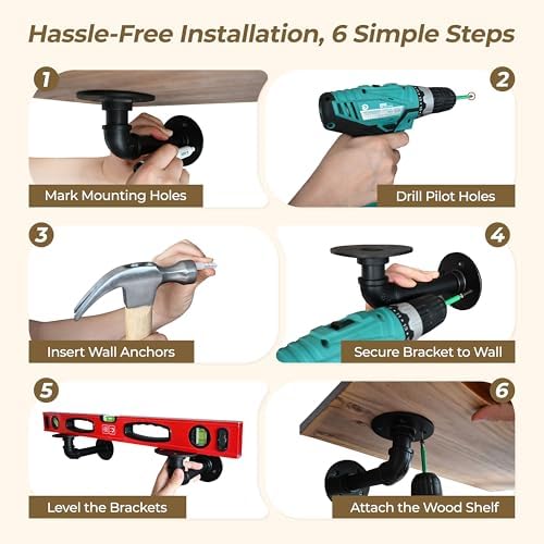 Industrial L Pipe Shelf Brackets for 7-14 in Depth Wood,6.7In 12 Pack