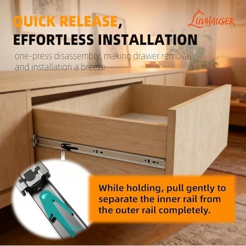 10 Pair Side-Mount 3-Section Full Extension Drawer Slides,16 Inch, Extra-Thic...
