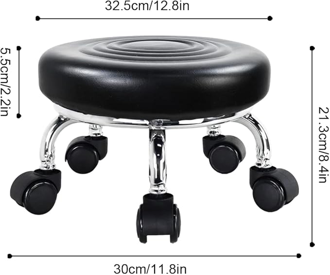 Modern Roller Seat PU Leather Low Round Rolling Stool 360 Swivel Small Stool