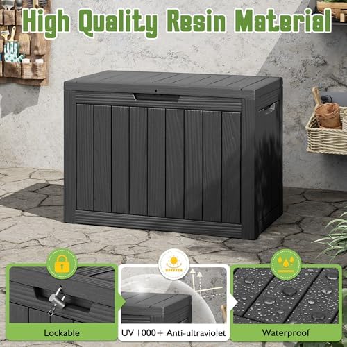 Outdoor Storage Waterproof Deck Box for Patio (45 Gallon, Black)