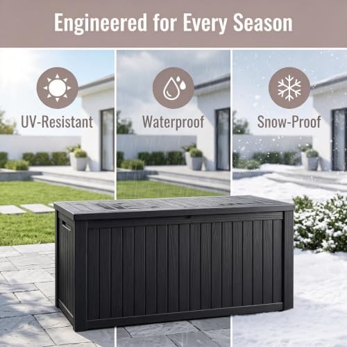 201 Gallon Large Resin Outdoor Storage Box, Waterproof Deck Box with Lockable...