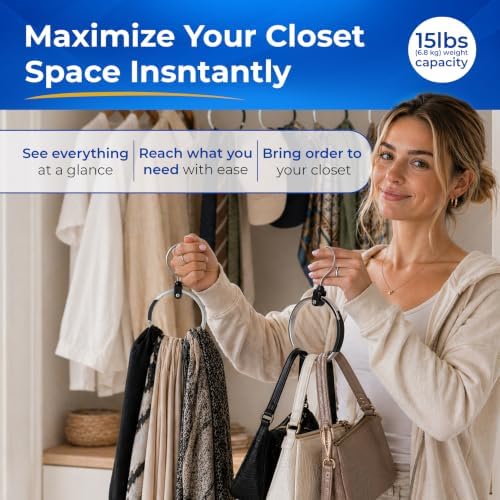 Rolly Hanger® Premium Closet Organizer, Rotating Aluminum Ring Hanger with 36...