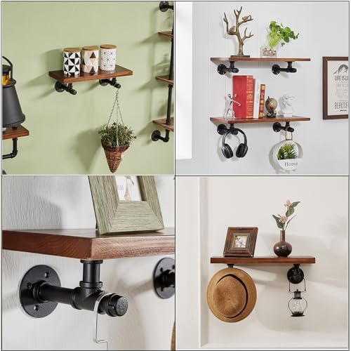 Industrial T Pipe Shelf Brackets for 6-12 in Depth Wood,6.7In 6 Pack
