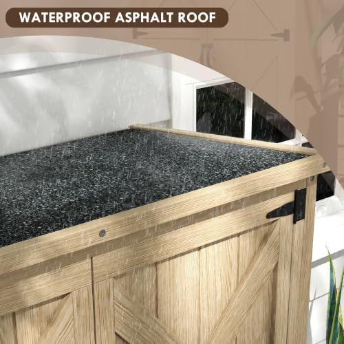 Outsunny Wooden Garden Shed with Waterproof Asphalt Roof, Shelves, Natural
