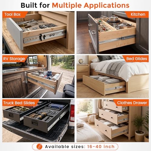 32 Inch Heavy Duty Drawer Slides, Side Mount Full Extension Ball Bearing Draw...