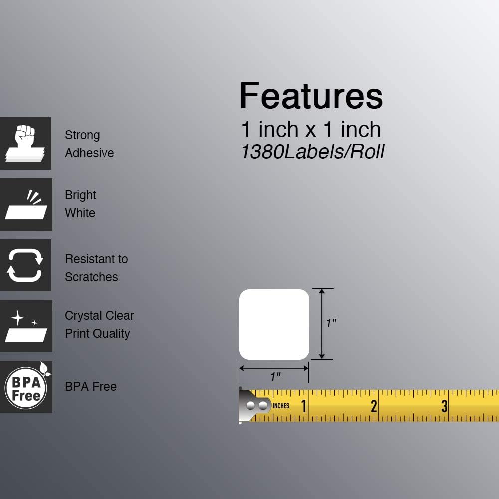 BETCKEY 1" x 1" (25 mm x 25 mm) Square Thermal Labels,10 Roll/13800...