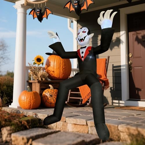 10ft Giant Sitting Vampire Halloween Inflatable with Built-in LED Lights - Ou...