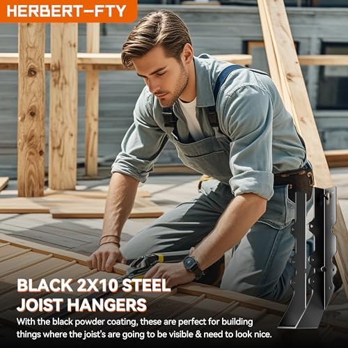 50 Pcs Black Joist Hangers 2X10, 18 Gauge Rafter Brackets , Hurricane Straps ...
