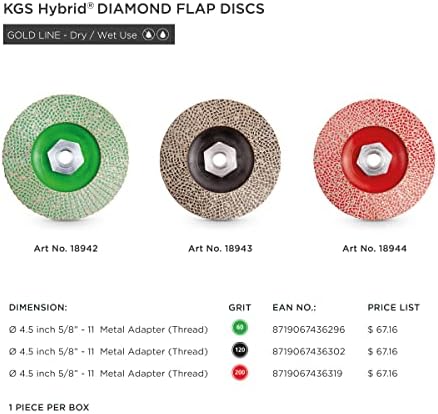 KGS Hybrid Diamond Flap Disc 4.5 inch 5/8 inch-11 Metal Adapter (Grit 60 (Gre...