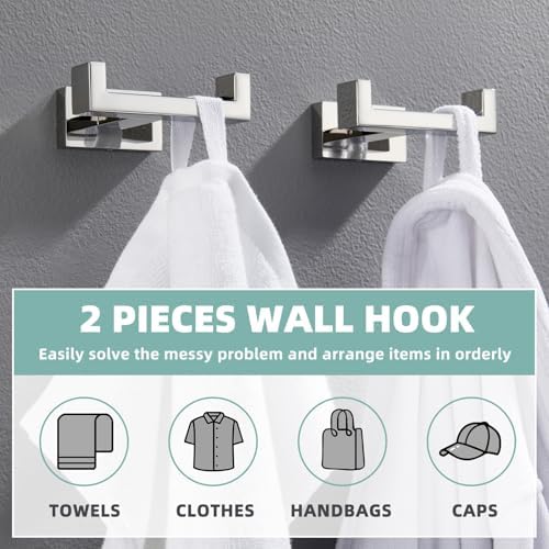 APLusee Double Towel Hooks for Bathroom, Polished Chrome, Wall Mounted
