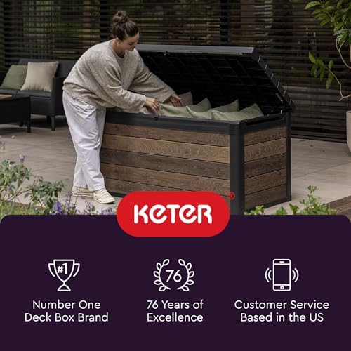 Keter Kentwood 50 Gal Outdoor Storage Box and Patio Side Table